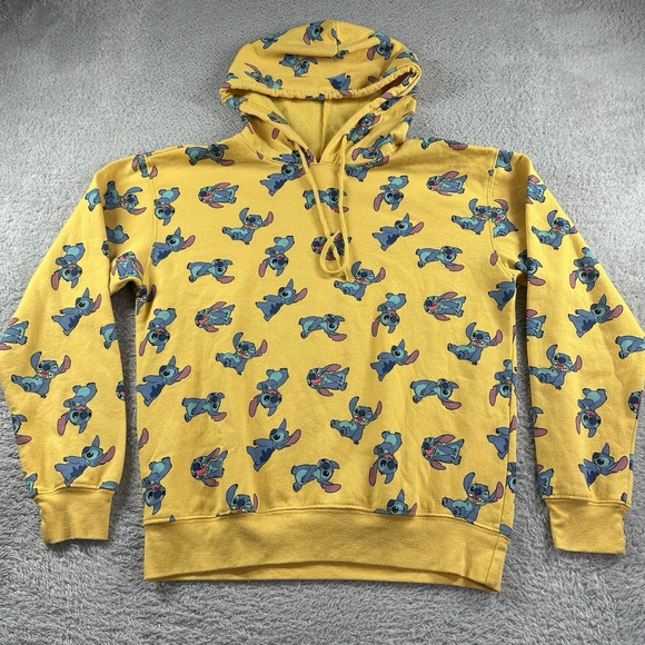 Disney Lilo Stitch Hoodie Womens Large Yellow AOP All‎ Over Print Graphic - Picture 1 of 7